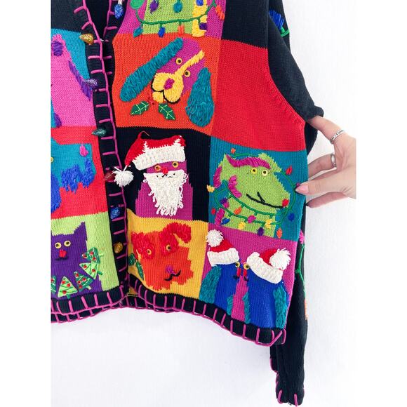 Vintage Novelty Patchwork Dog Christmas Knit Sweater Large Dopamine Dressing - Picture 6 of 10